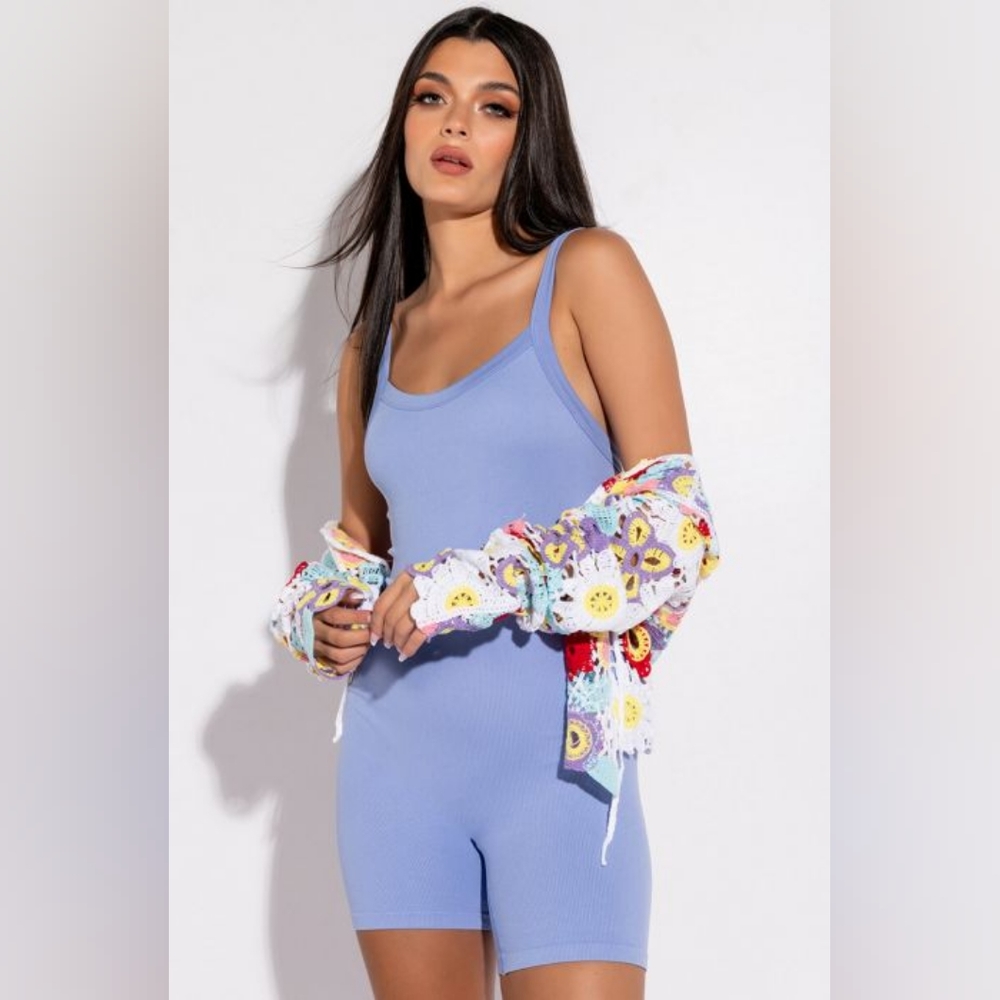 NWT PAXTON Loving It Scoop Neck Seamless Romper,Size S/M,Lt Blue
